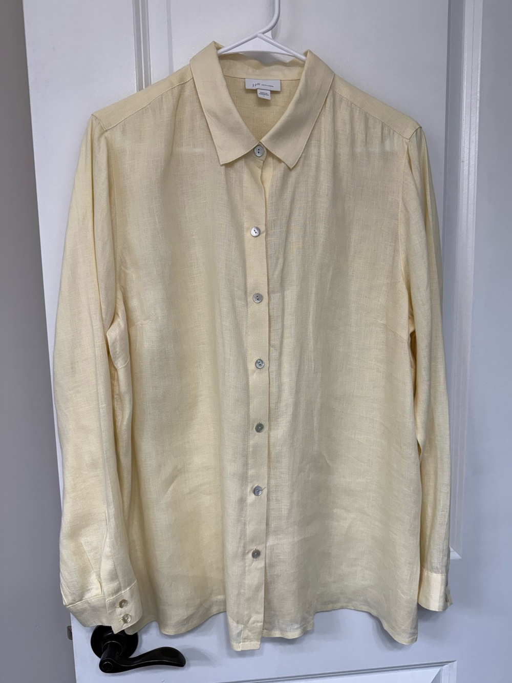 J.Jill Light Yellow Button-Up Linen Shirt, Size L